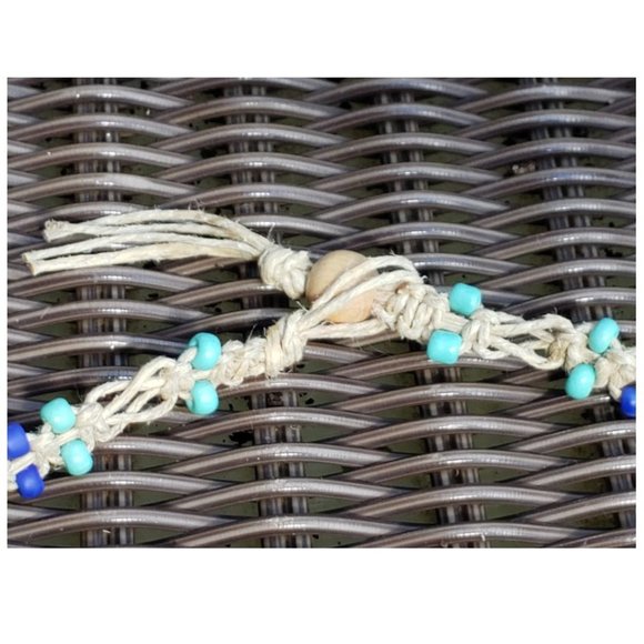 Hemp Necklace w/Turquoise Pendant and Blue Beads - Picture 7 of 8